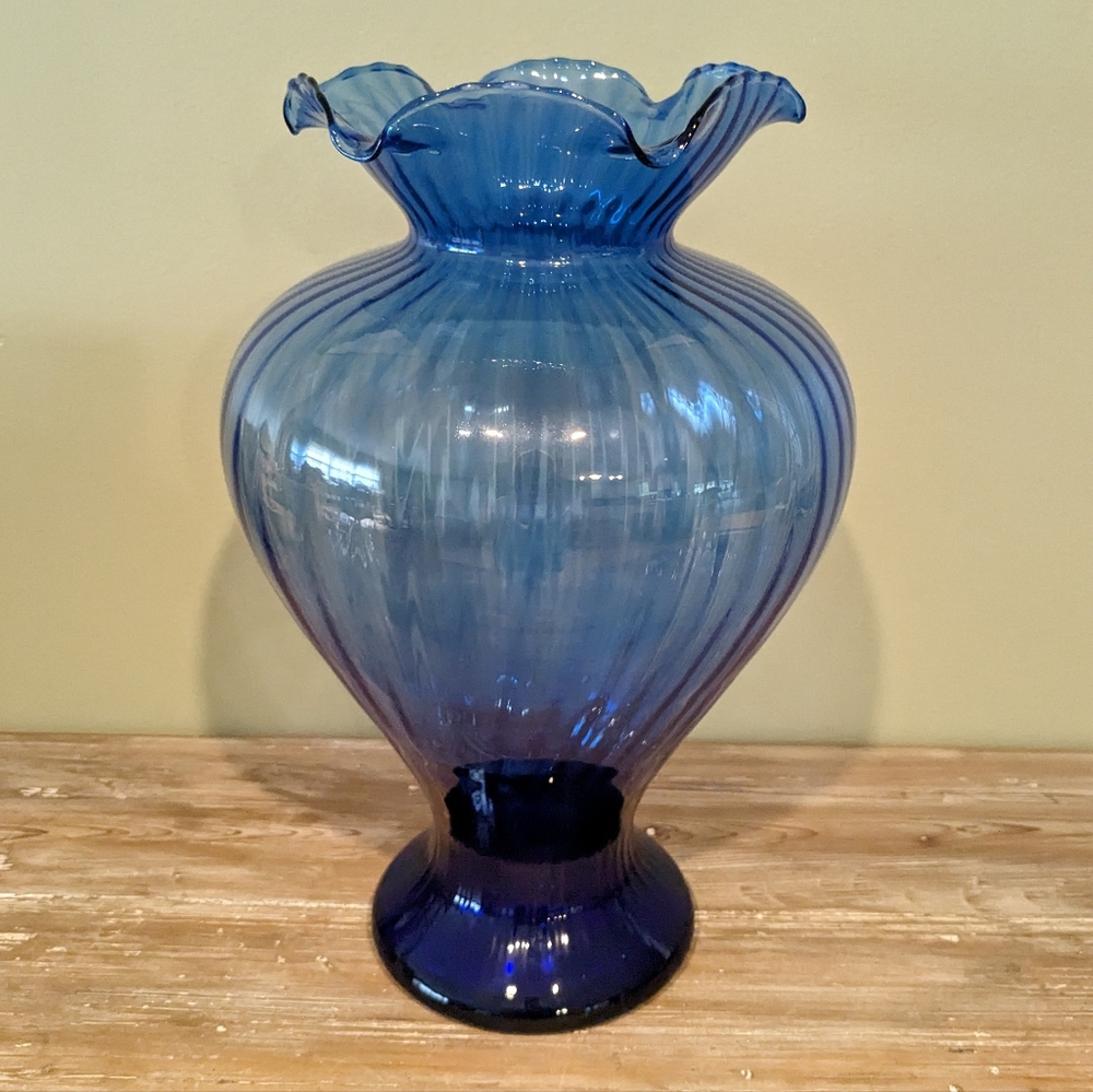 Murano Style Glassware Large Cobalt "Clear Crystal"